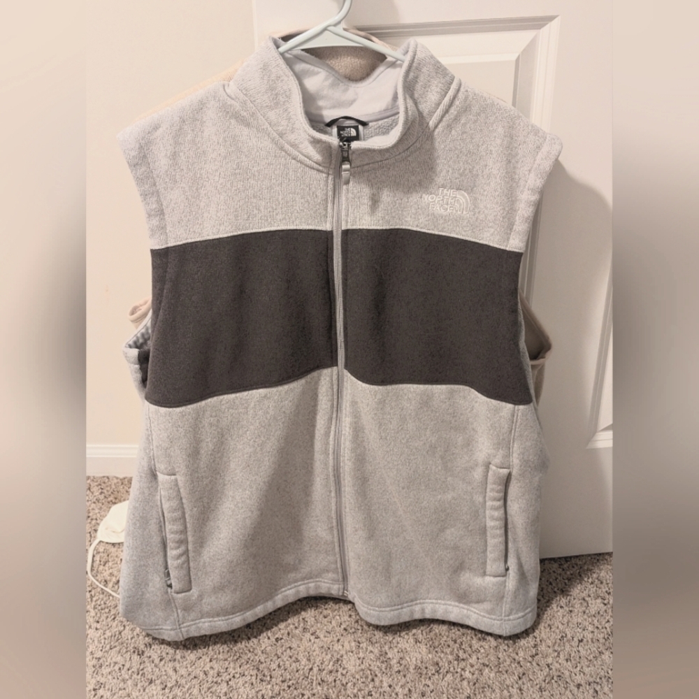 The North Face Gray and Dark Gray Striped Fleece Vest